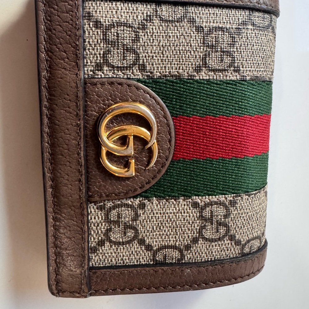 Gucci Textured Brown Wallet - OPHIDIA CARD CASE WALLET